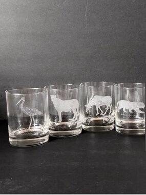 Georg Jensen “Endangered Species” Etched Whiskey Glasses 1970s Denmark– Set of 4